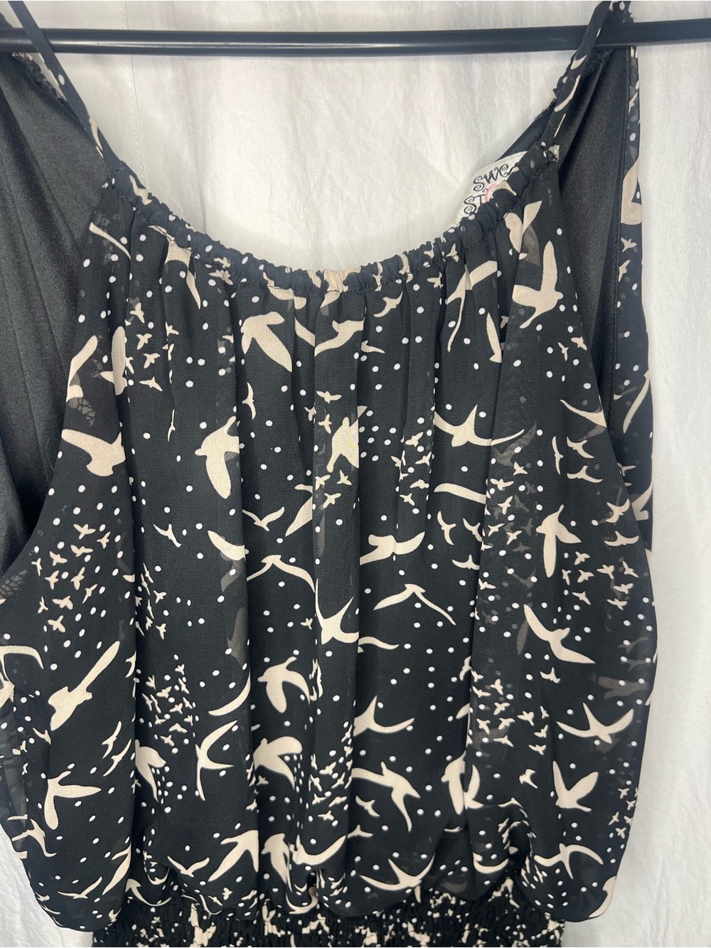 Sweet Storm Black Mini Dress with Cream Bird Print